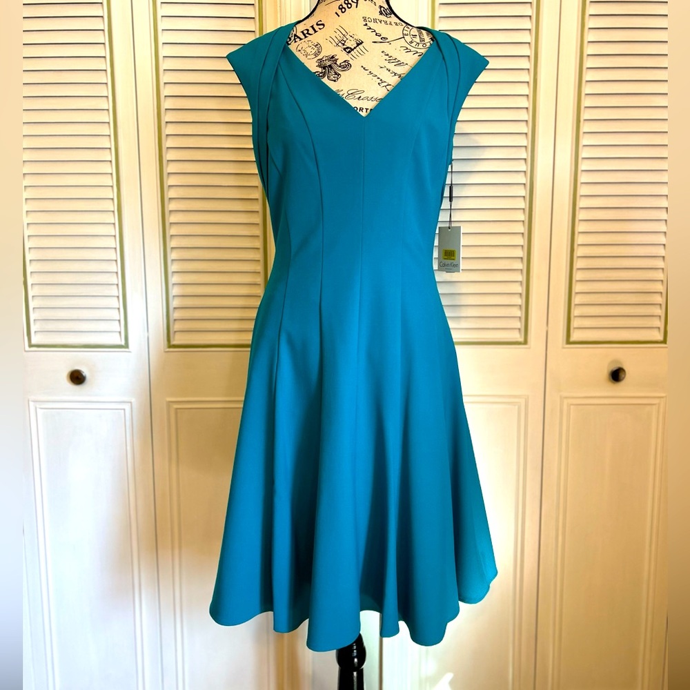 Calvin Klein Teal Midi Fit-and-Flare Dress